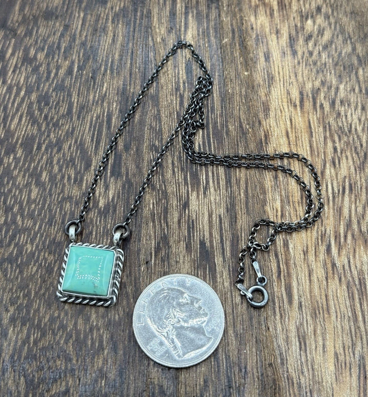 Native Navajo Handmade Silver Kingman Turquoise Cluster Bar Necklace 16”