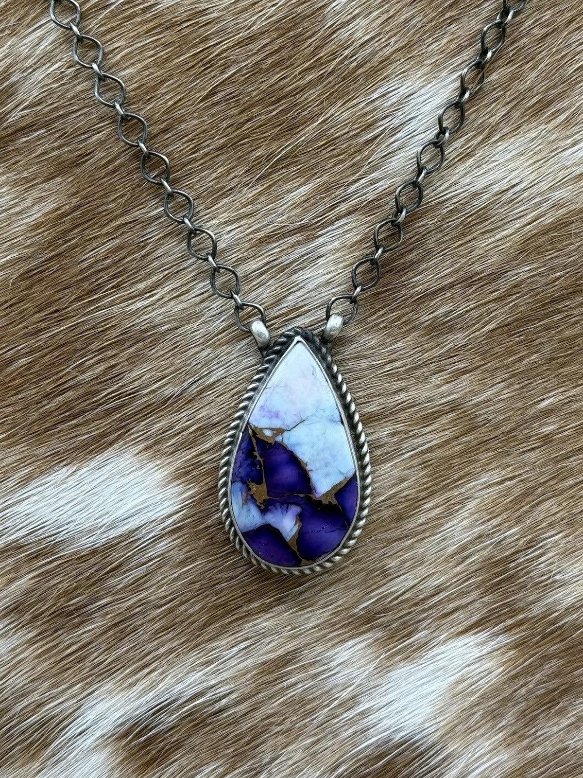 Navajo Handmade Sterling Silver Violet Rose Bar Necklace 18” By Tricia Smith