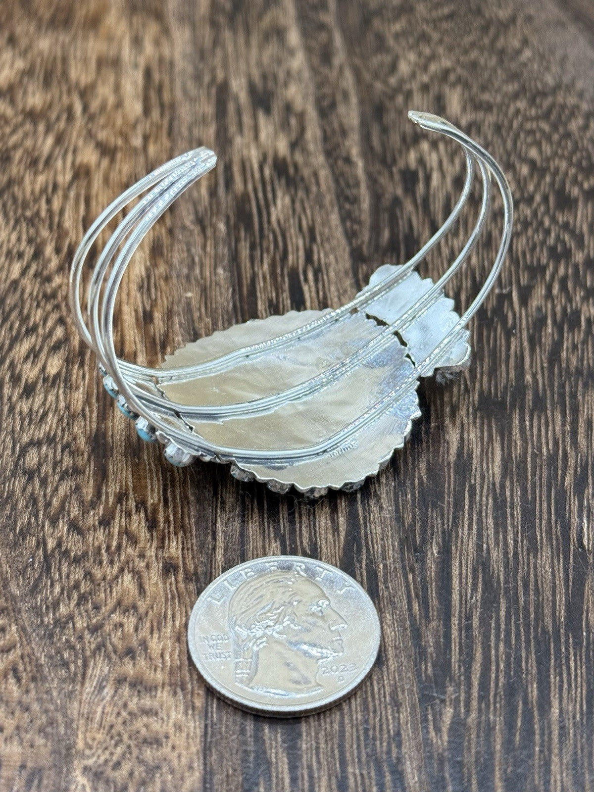 Native American Navajo Handmade Sterling Silver Turquoise Cluster Cuff Bracelet