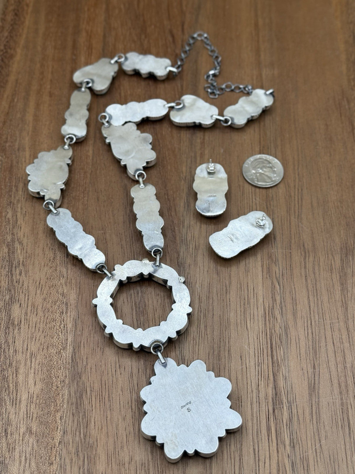 Navajo Handmade Sterling Silver Sonoran Gold Turquoise Cluster Lariat Necklace