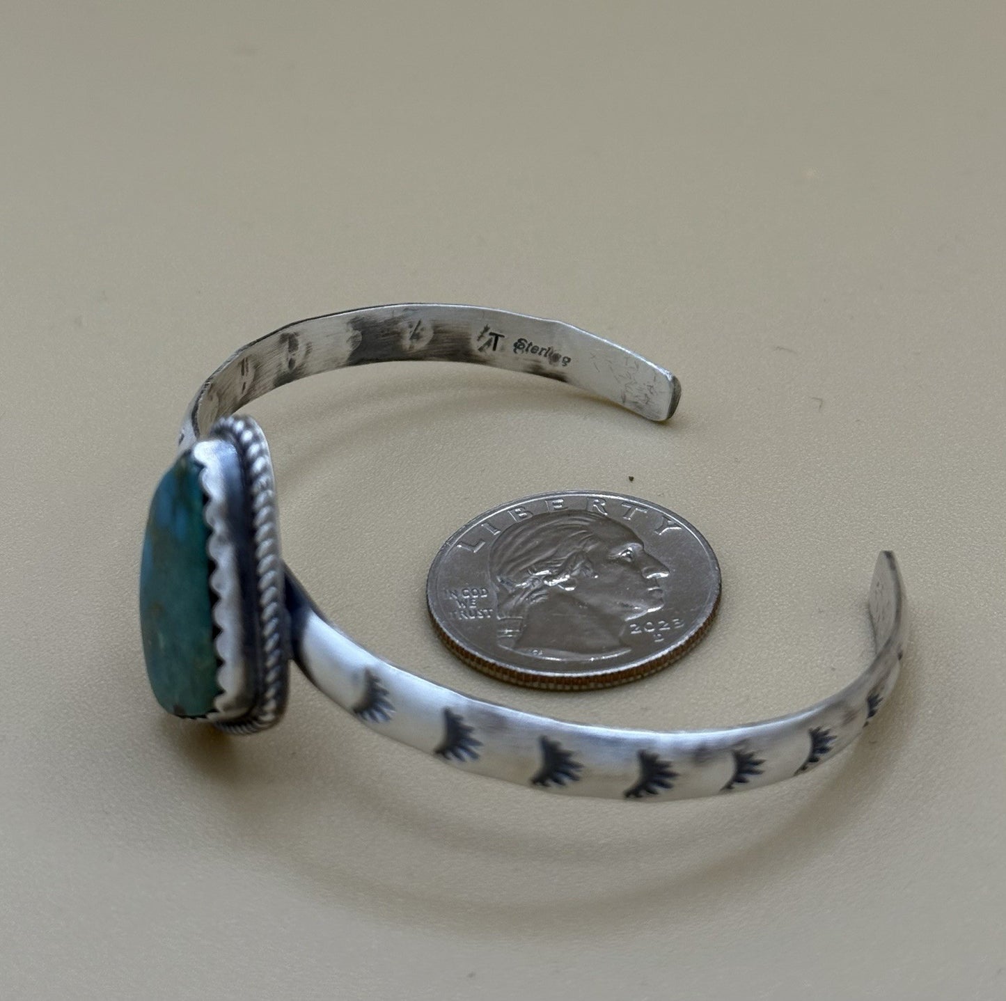 Native Navajo Handmade Sterling Silver Kingman Turquoise Stacker Cuff Bracelet
