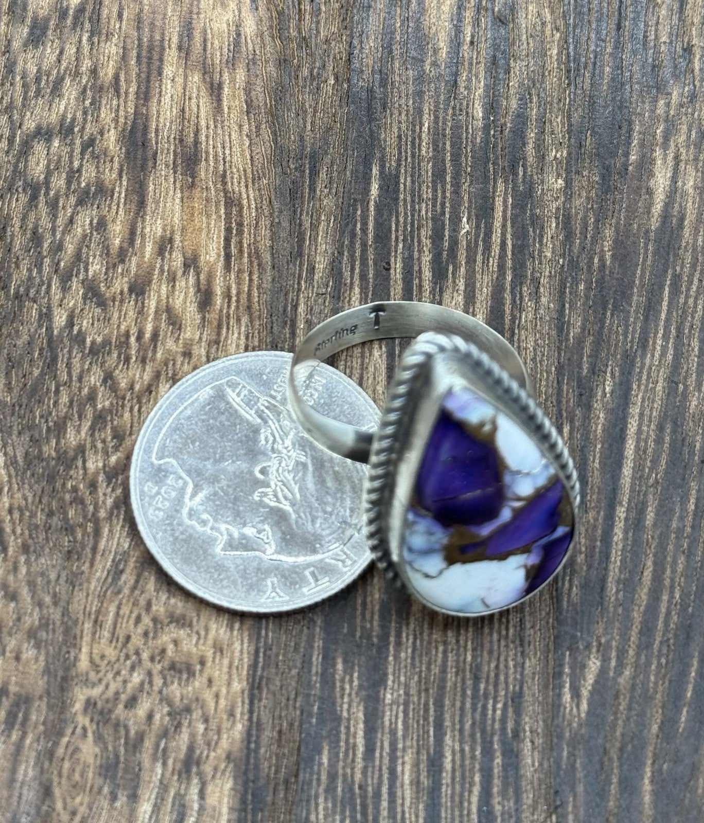 Navajo Handmade Sterling Silver Violet Rose Adjustable Ring Size 7 To 10