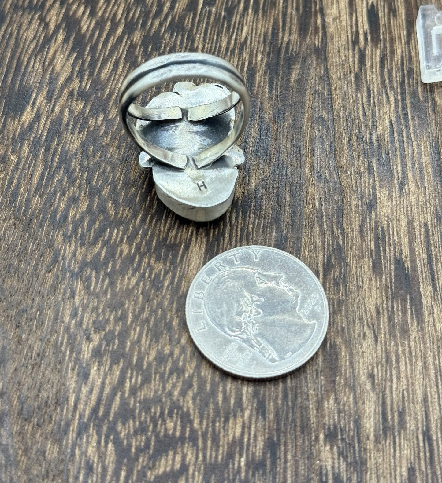 Navajo Handmade Sterling Silver Sonoran Gold Turquoise Cluster Ring Size 9