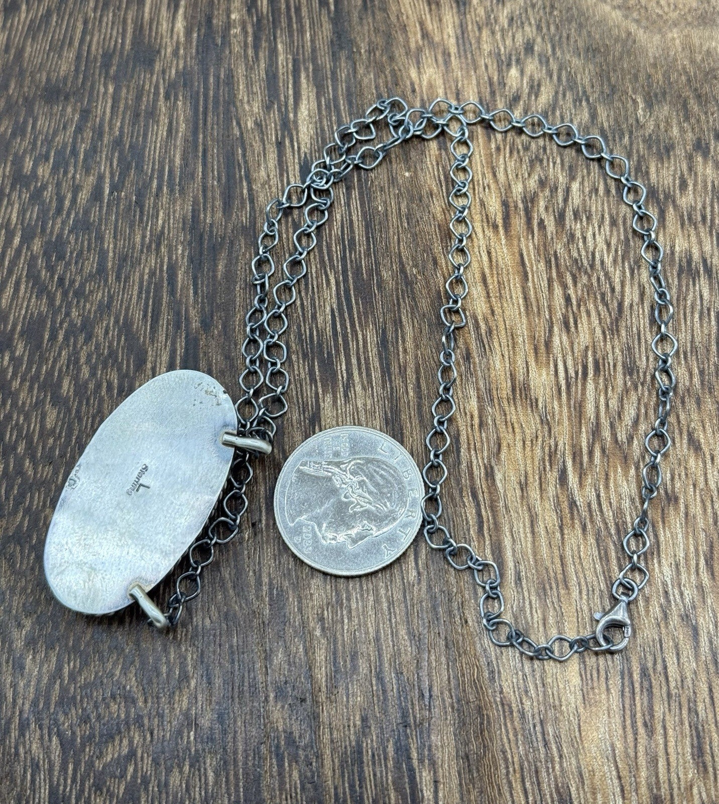 Native Navajo Handmade Sterling Silver Blue Glacier Turquoise Bar Necklace 18”