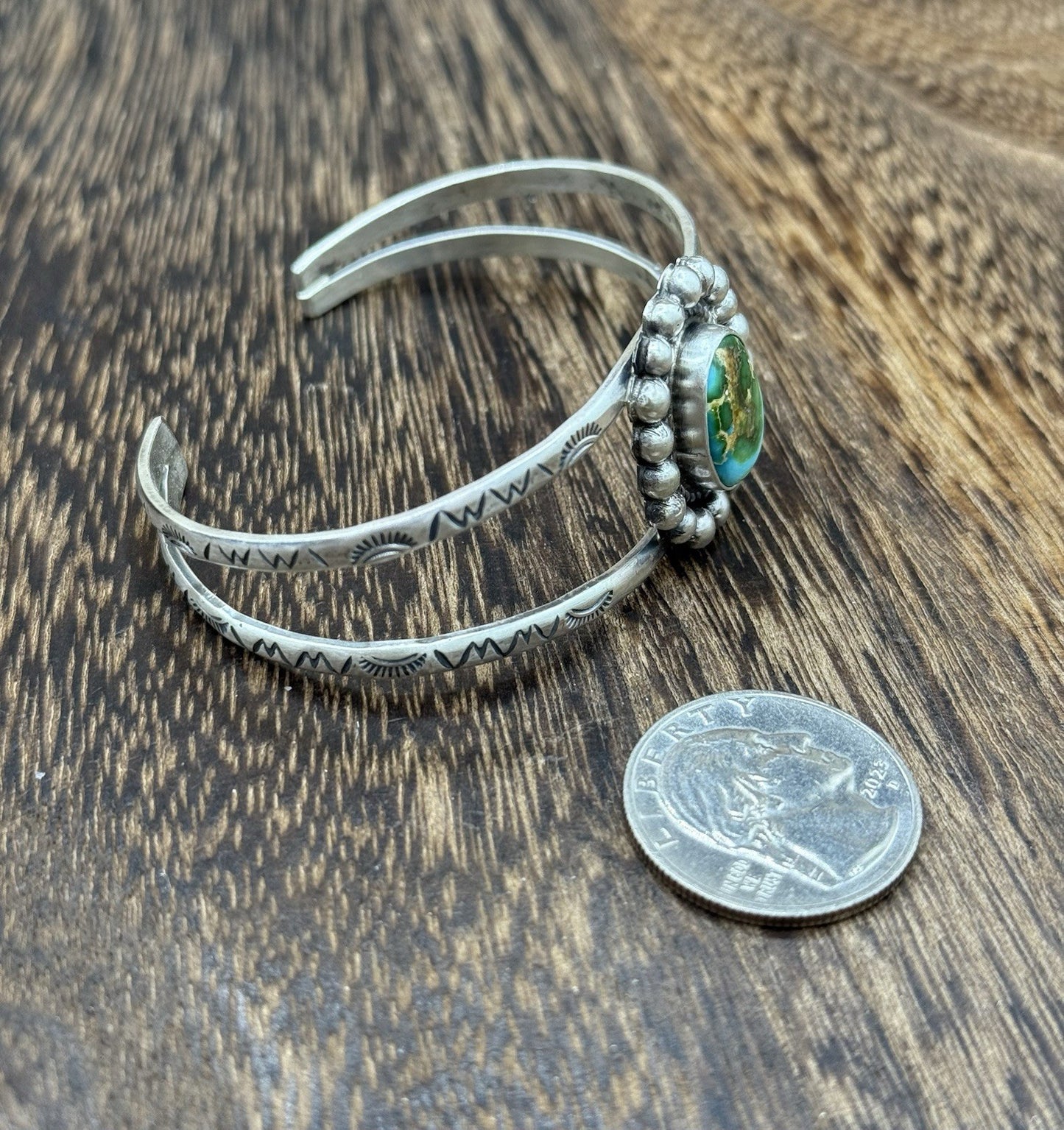 Native Navajo Handmade Sterling Silver Sonoran Gold Turquoise Cuff Bracelet