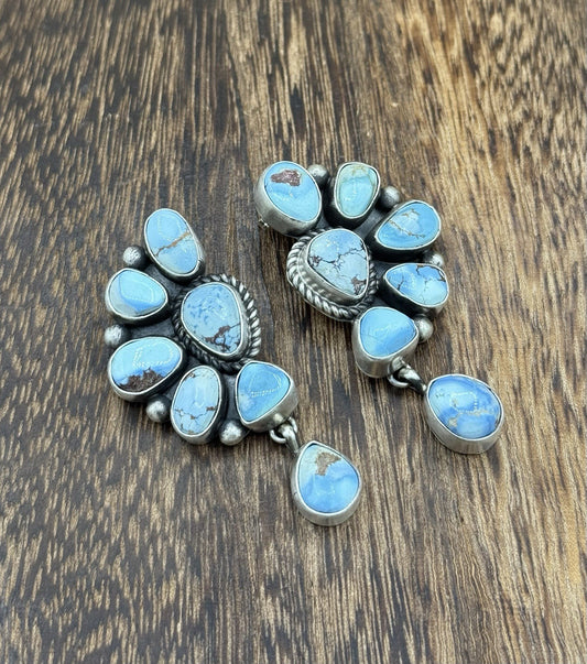 Navajo Handmade Sterling Silver Golden Hills Turquoise Half Cluster Earrings