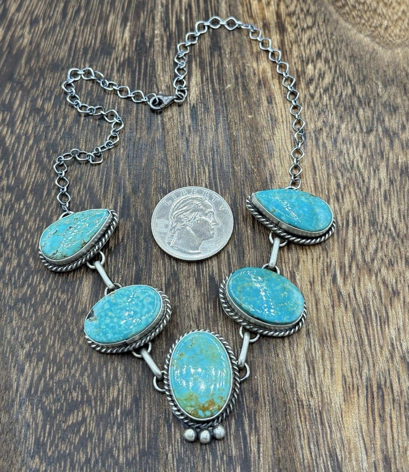 Native Navajo Handmade Sterling Silver Kingman Turquoise Choker Necklace 15β