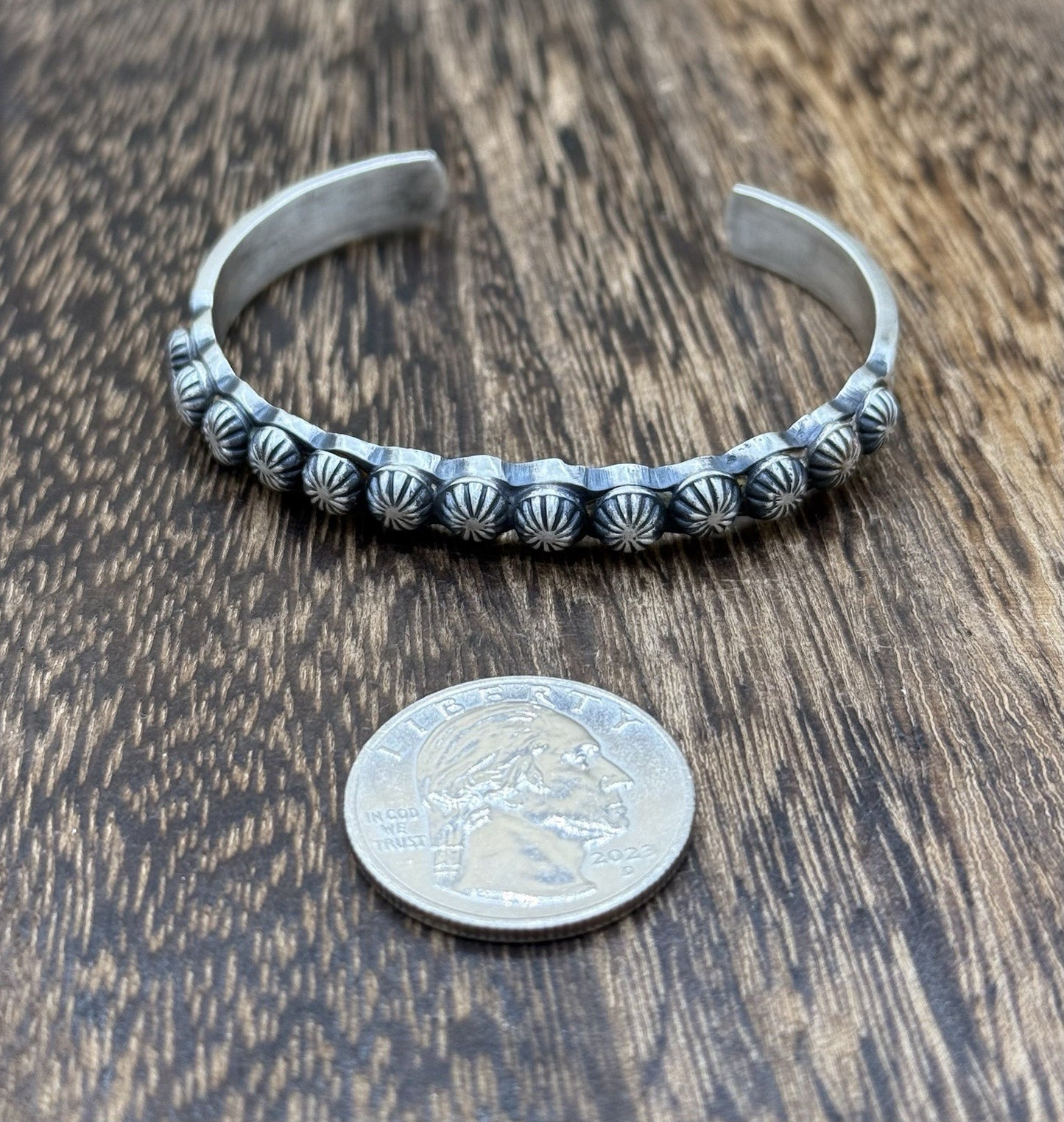 Navajo Handmade Sterling Silver Old Look Concho Design Stacker Cuff Bracelet