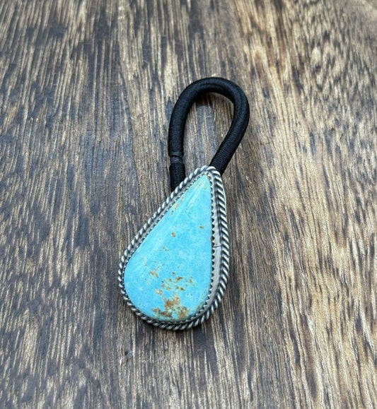 Native American Navajo Handmade Sterling Silver Blue Glacier Turquoise Hair Tie