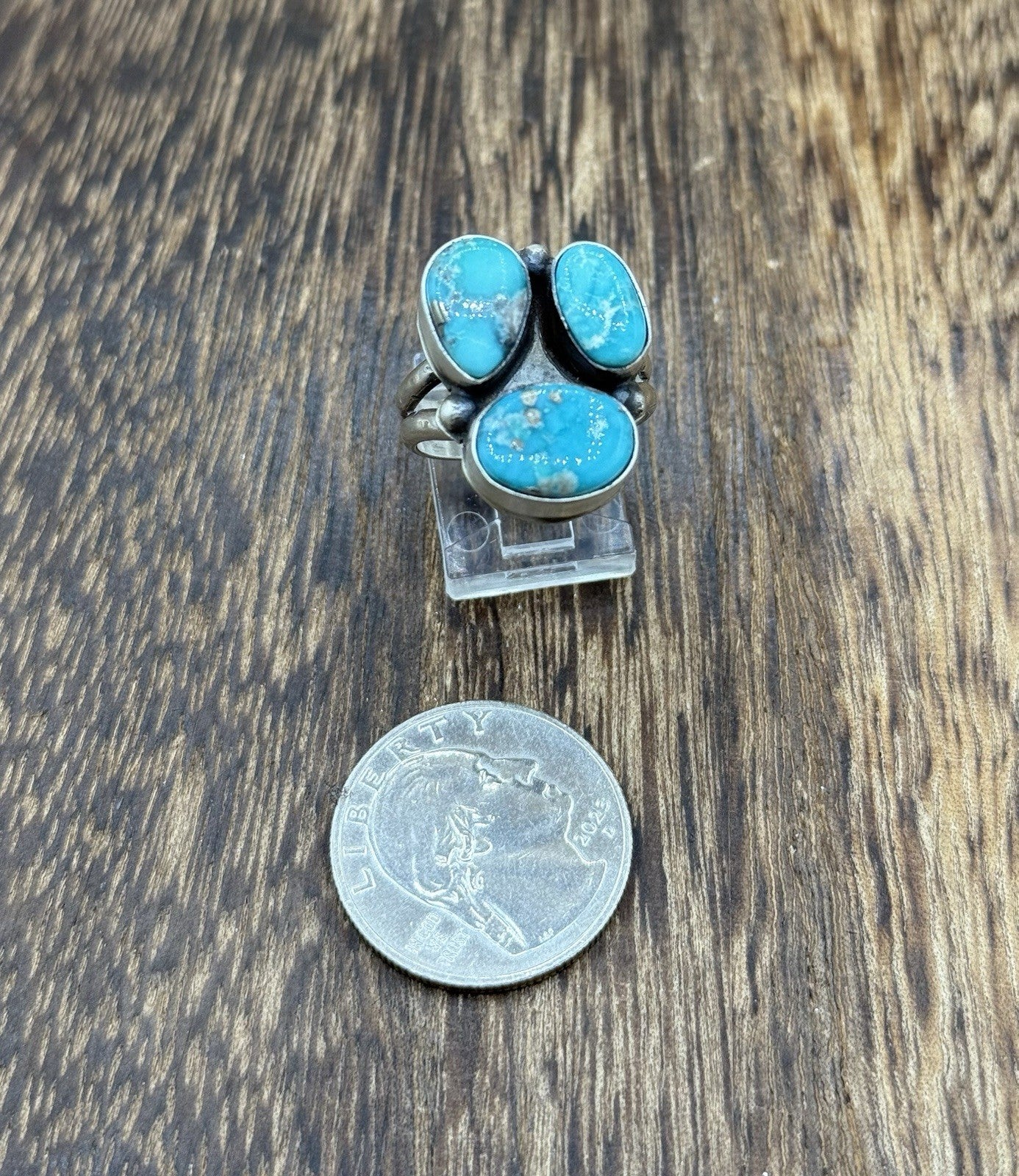 Navajo Handmade Sterling Silver White Water Turquoise Cluster Ring Size 8