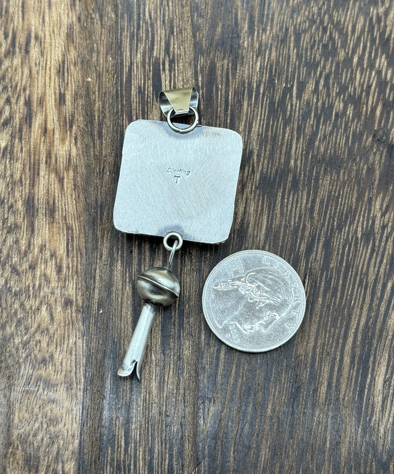 Native Navajo Handmade Sterling Silver Kingman Turquoise Dangle Blossom Pendant