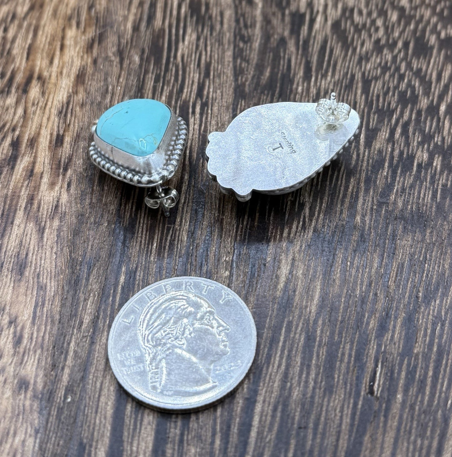 Native Navajo Handmade Sterling Silver Blue Glacier Turquoise Post Stud Earrings