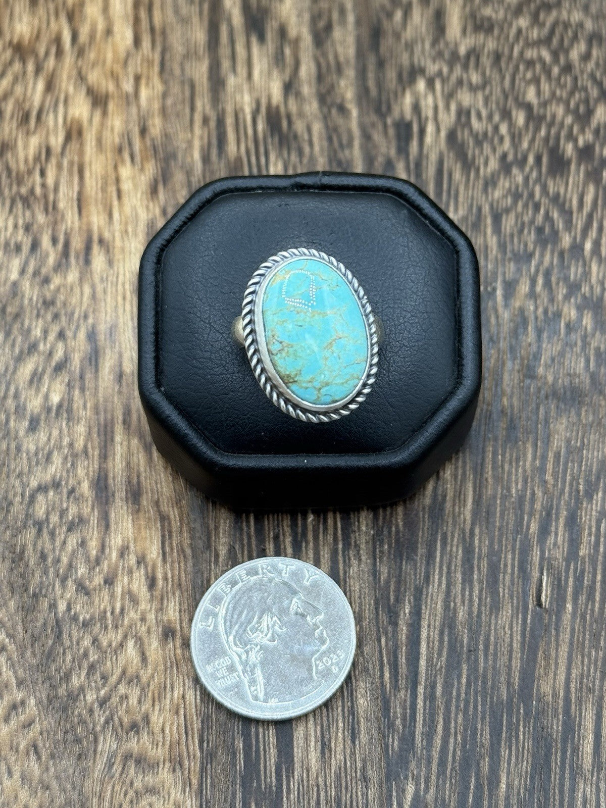 Navajo Handmade Sterling Silver Blue Glacier Turquoise Adjustable Ring Sz 7 - 10