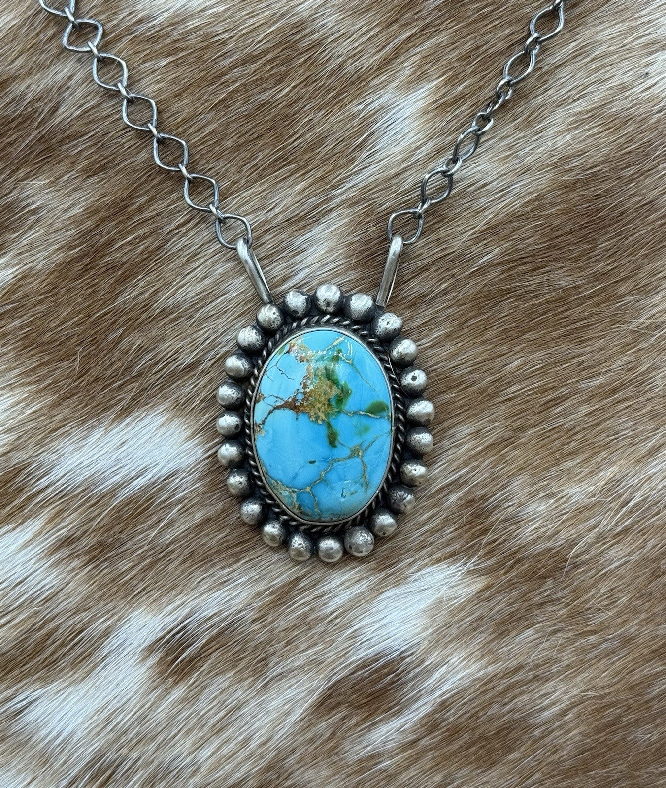 Native Navajo Handmade Sterling Silver Sonoran Gold Turquoise Necklace 18” Large