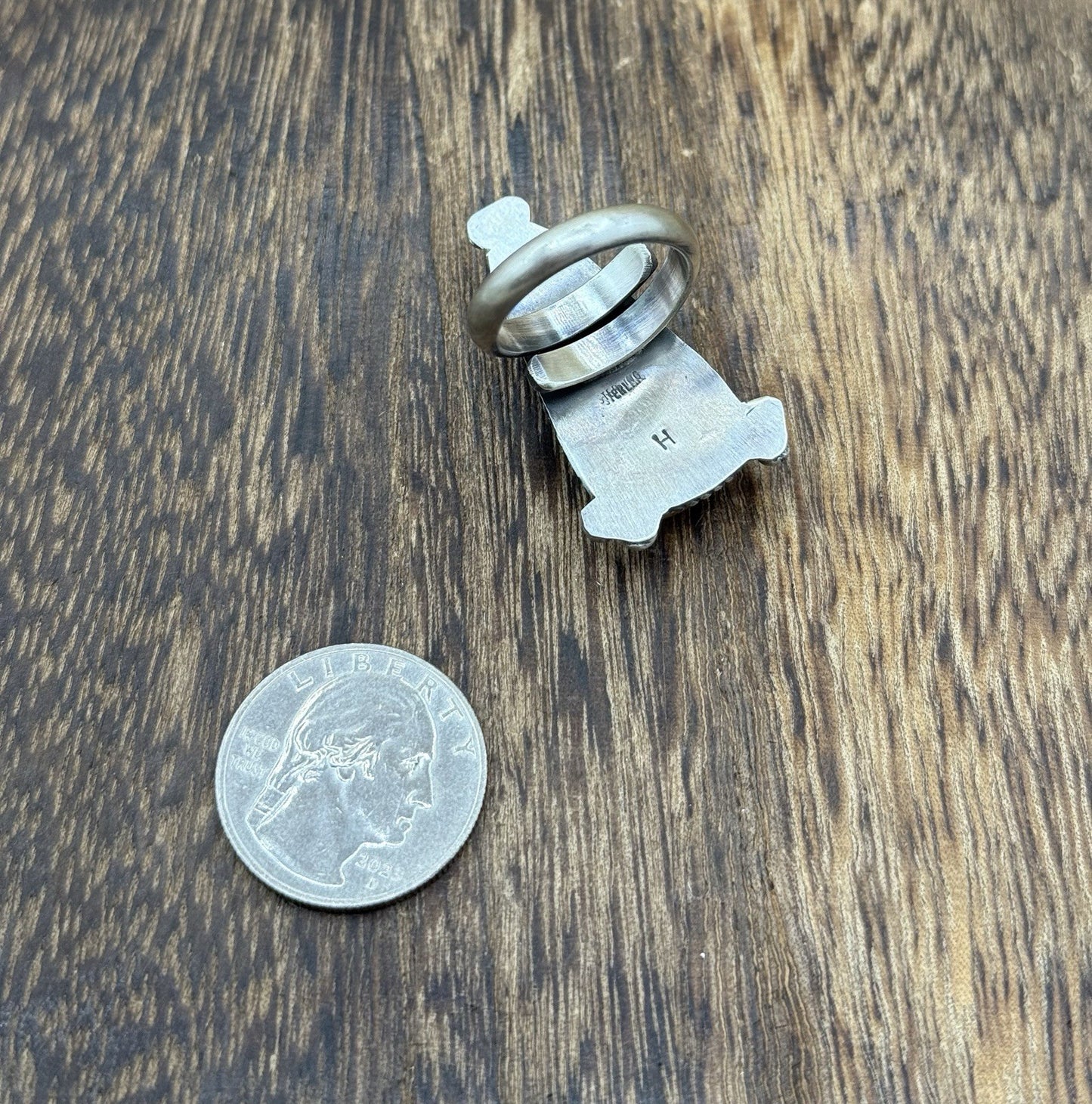 Navajo Handmade Sterling Silver Royston Turquoise Adjustable Ring Size 8 To 10