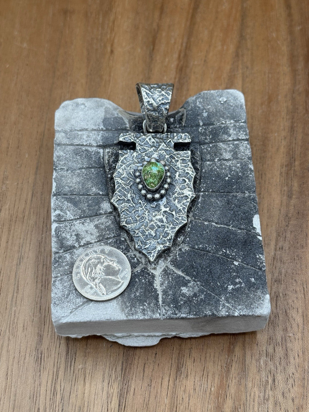 Navajo Silver Sonoran Gold Turquoise Arrowhead Pendant Tufa Cast By Merle House