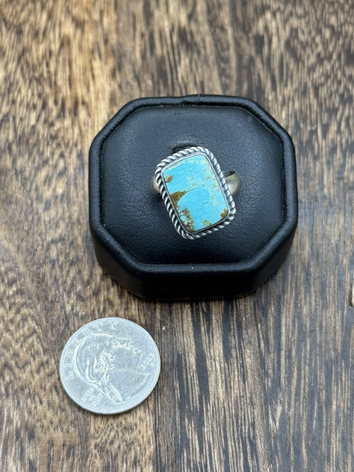 Navajo Handmade Sterling Silver Blue Glacier Turquoise Adjustable Ring Sz 7 - 10