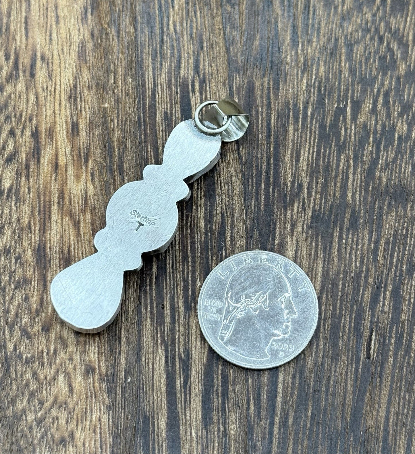 Native Navajo Handmade Sterling Silver Blue Bird Turquoise Cluster Drop Pendant