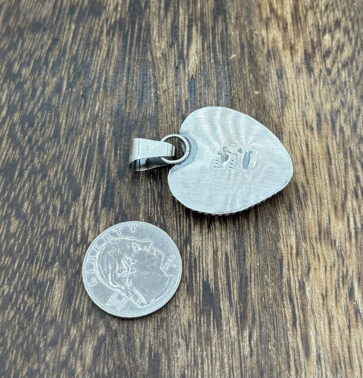 Navajo Handmade Sterling Silver Red Spiny Oyster Shell Heart Shaped Pendant