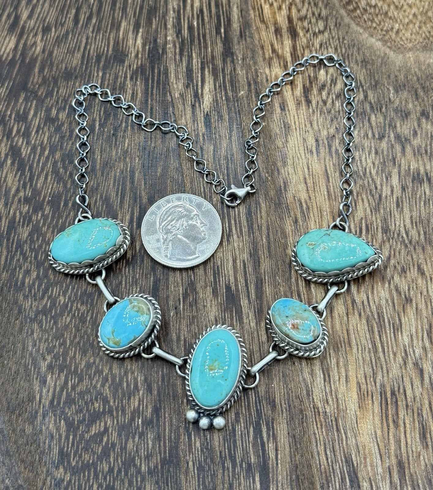Native Navajo Handmade Sterling Silver Kingman Turquoise Choker Necklace 15β
