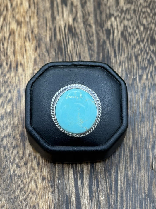 Navajo Handmade Sterling Silver Blue Glacier Turquoise Adjustable Ring Sz 7 - 10