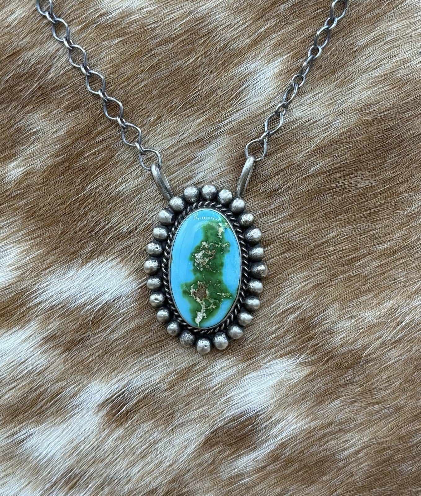 Native Navajo Handmade Sterling Silver Sonoran Gold Turquoise Necklace 18” Large