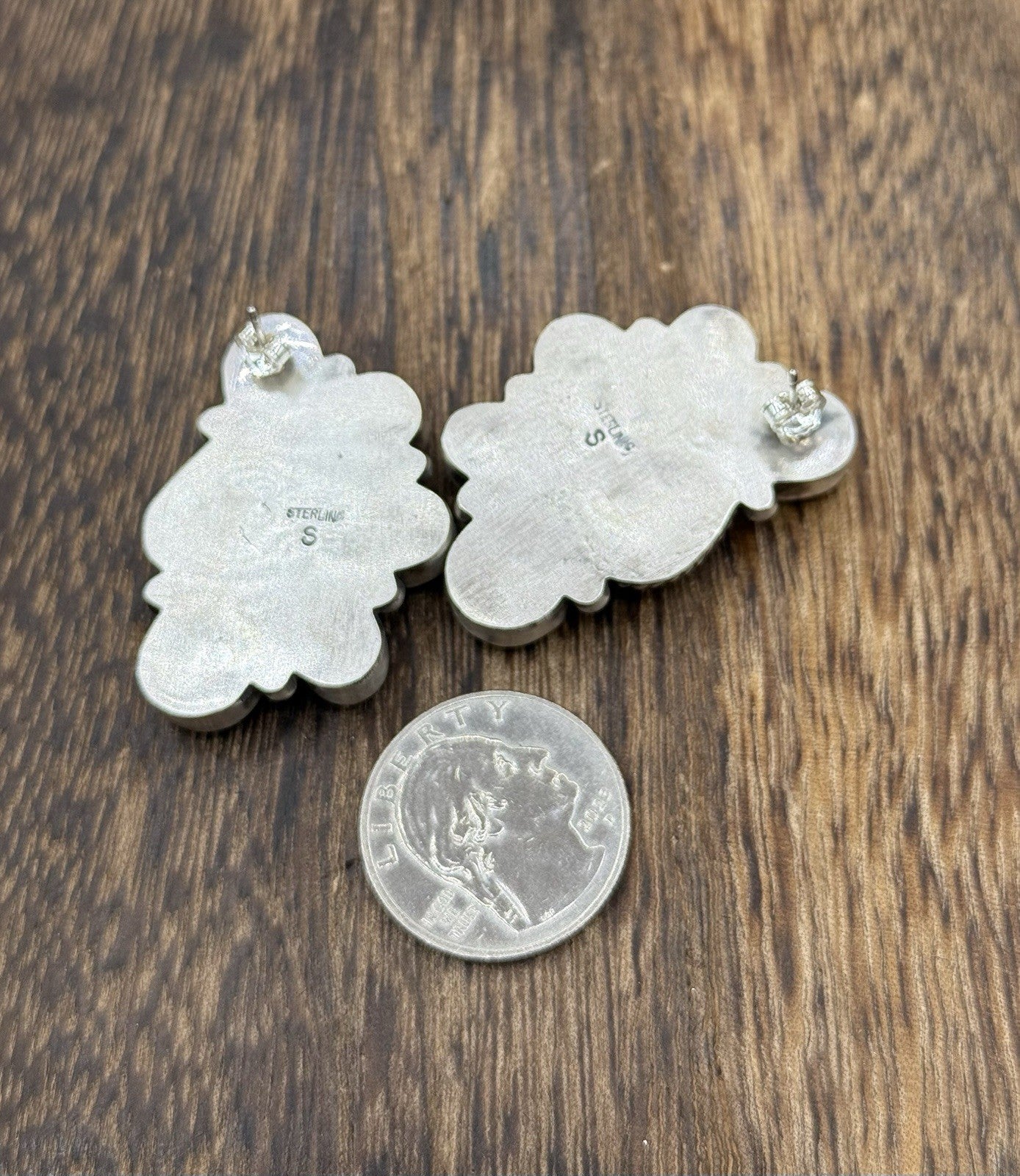 Navajo Handmade Sterling Silver Blue Ridge Turquoise Half Cluster Large Earrings