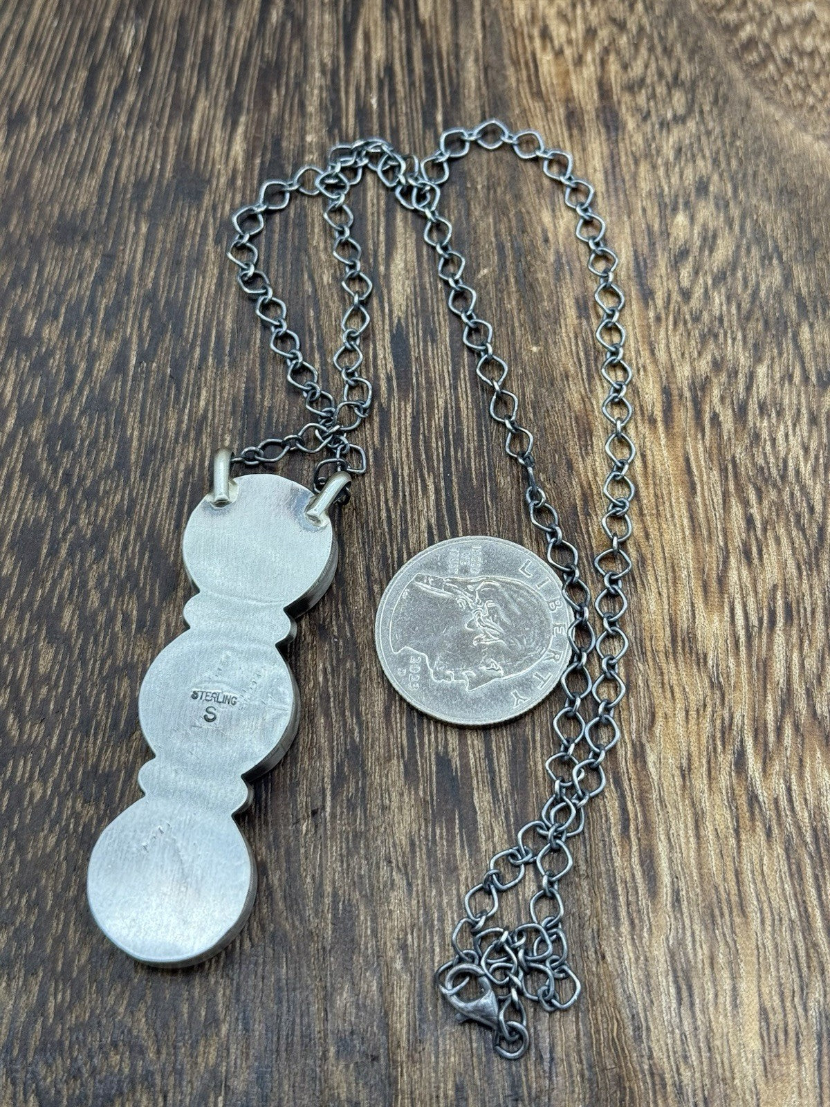 Navajo Handmade Sterling Silver Liberty Dime Cluster Bar Lariat Necklace 18”