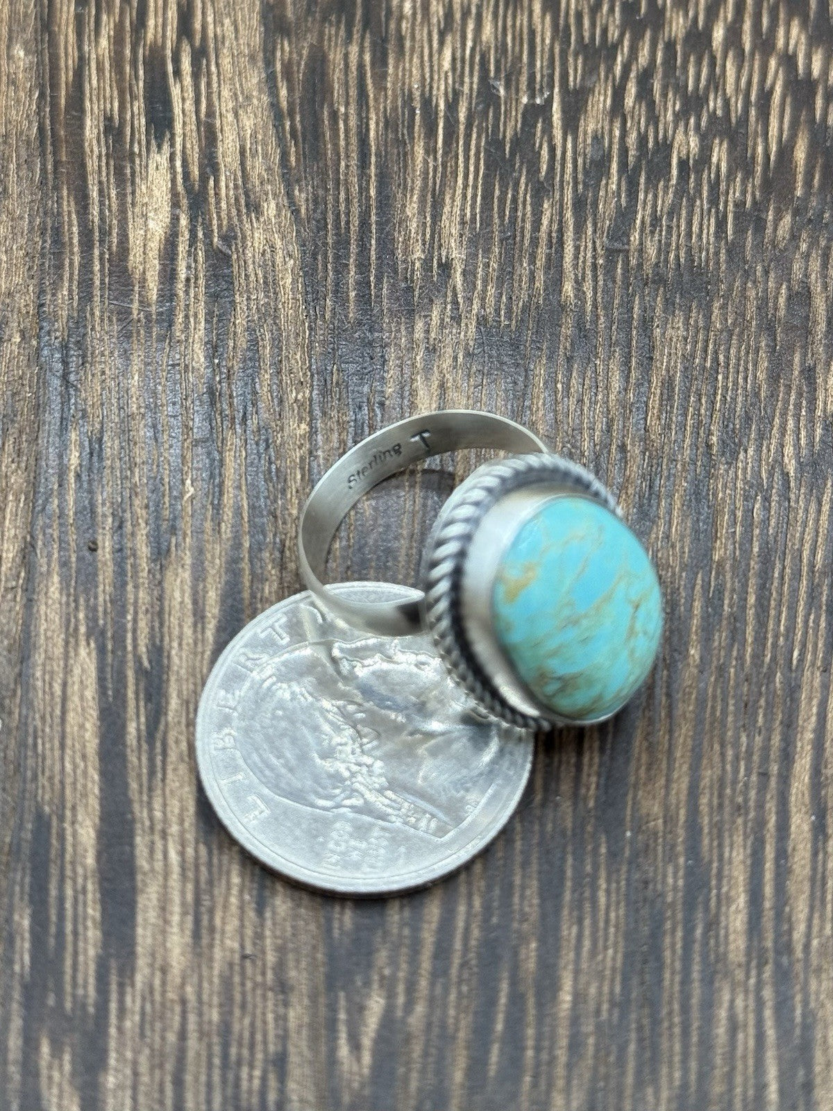 Navajo Handmade Sterling Silver Blue Glacier Turquoise Adjustable Ring Sz 7 - 10