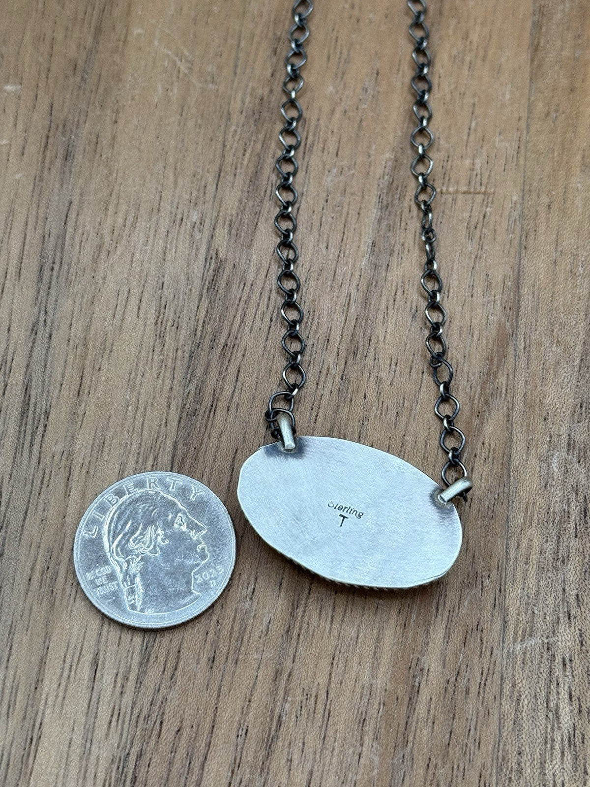 Navajo Handmade Sterling Silver Violet Rose & Blue Dahlia Bar Necklace 18”