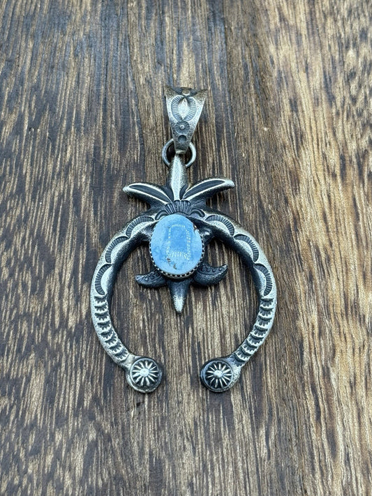 Navajo Handmade Sterling Silver Old Look Golden Hills Turquoise Naja Pendant