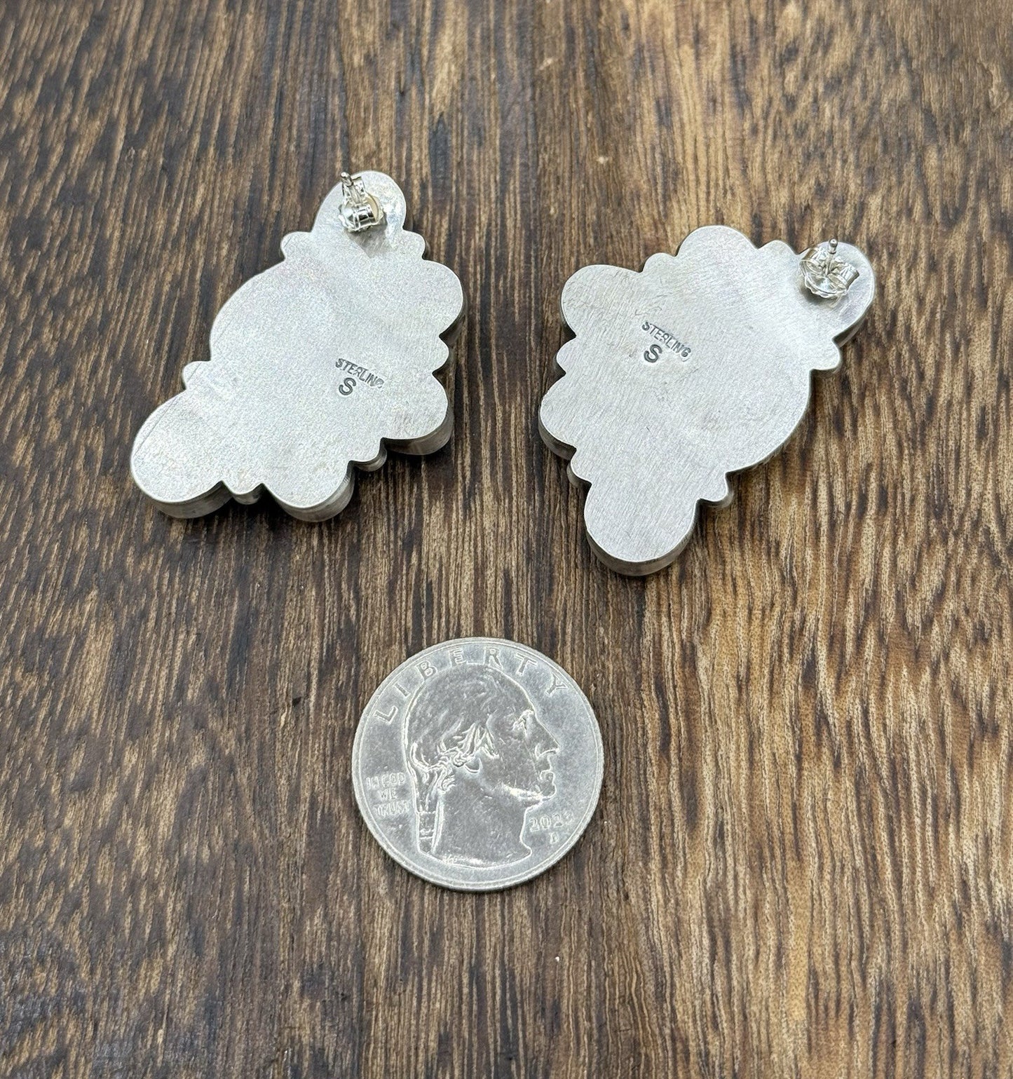 Navajo Handmade Sterling Silver Blue Ridge Turquoise Half Cluster Large Earrings