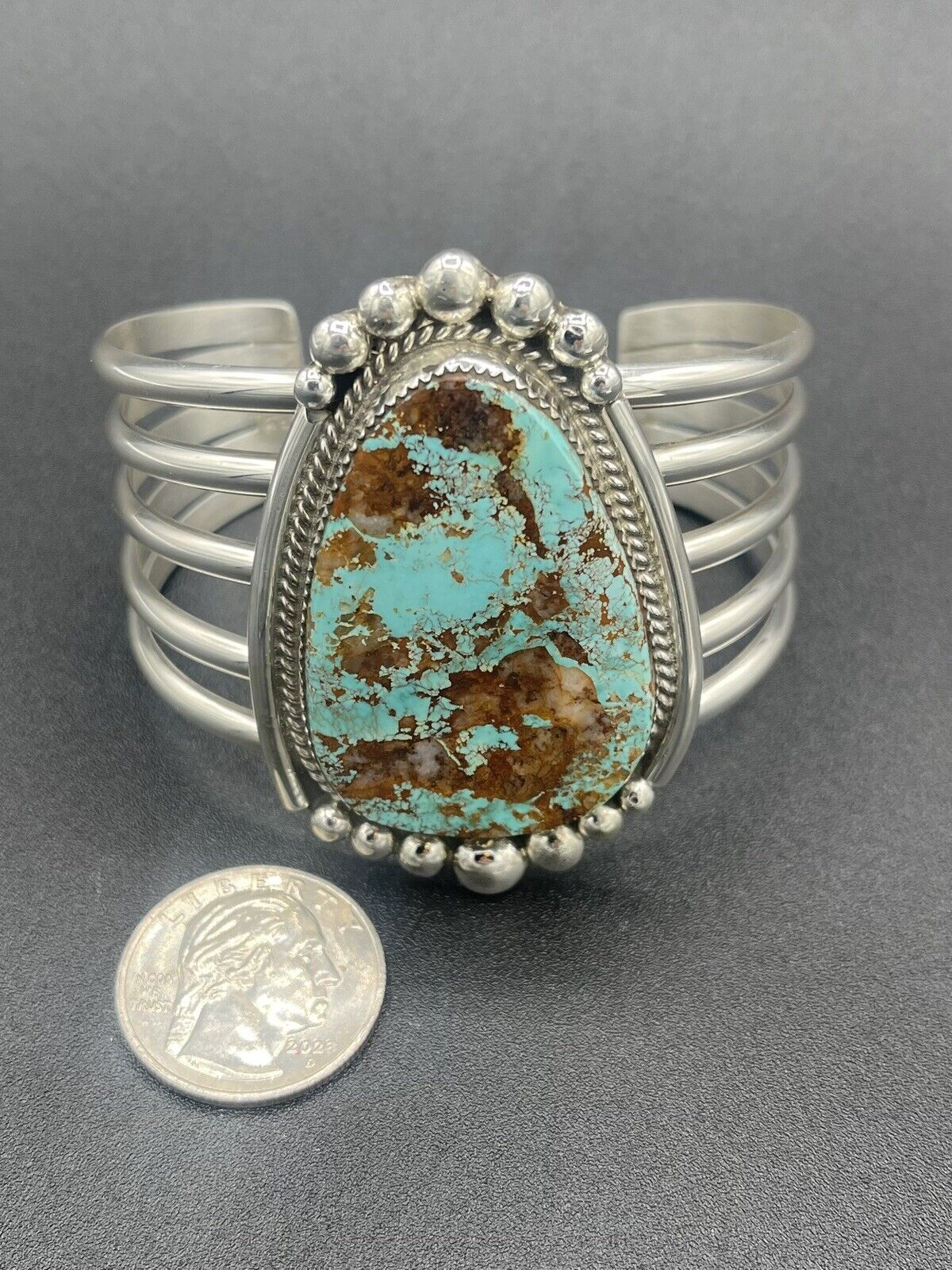 Native American Sterling Silver Navajo Handmade Natural Turquoise Cuff Bracelet