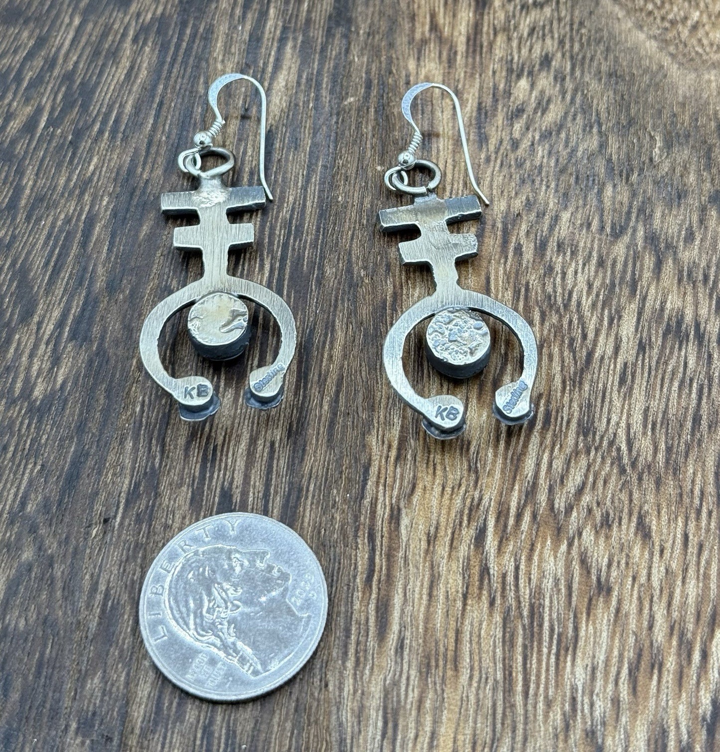 Navajo Handmade Sterling Silver Old Look Kingman Turquoise Earrings Kevin Billah