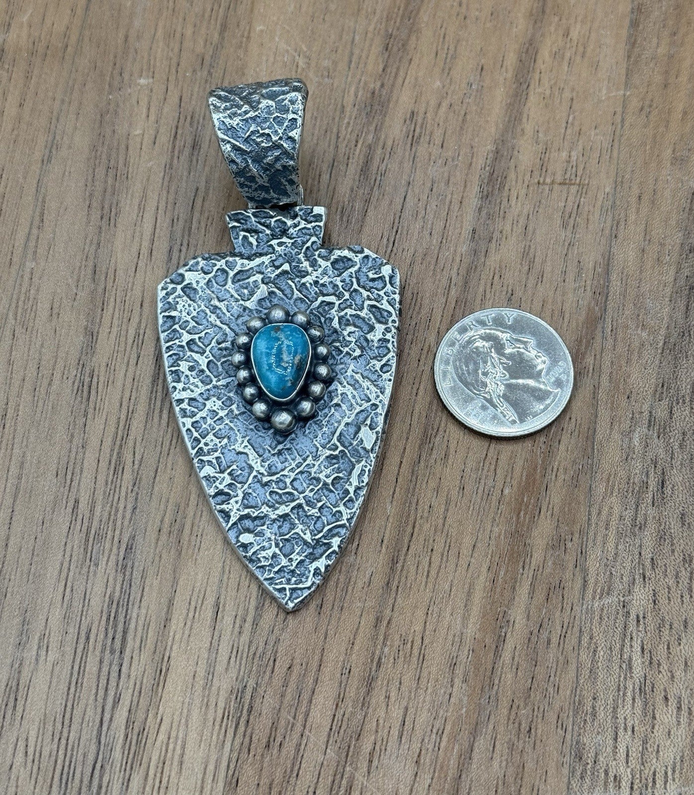 Navajo Silver Blue Ridge Turquoise Arrowhead Pendant Tufa Cast By Merle House