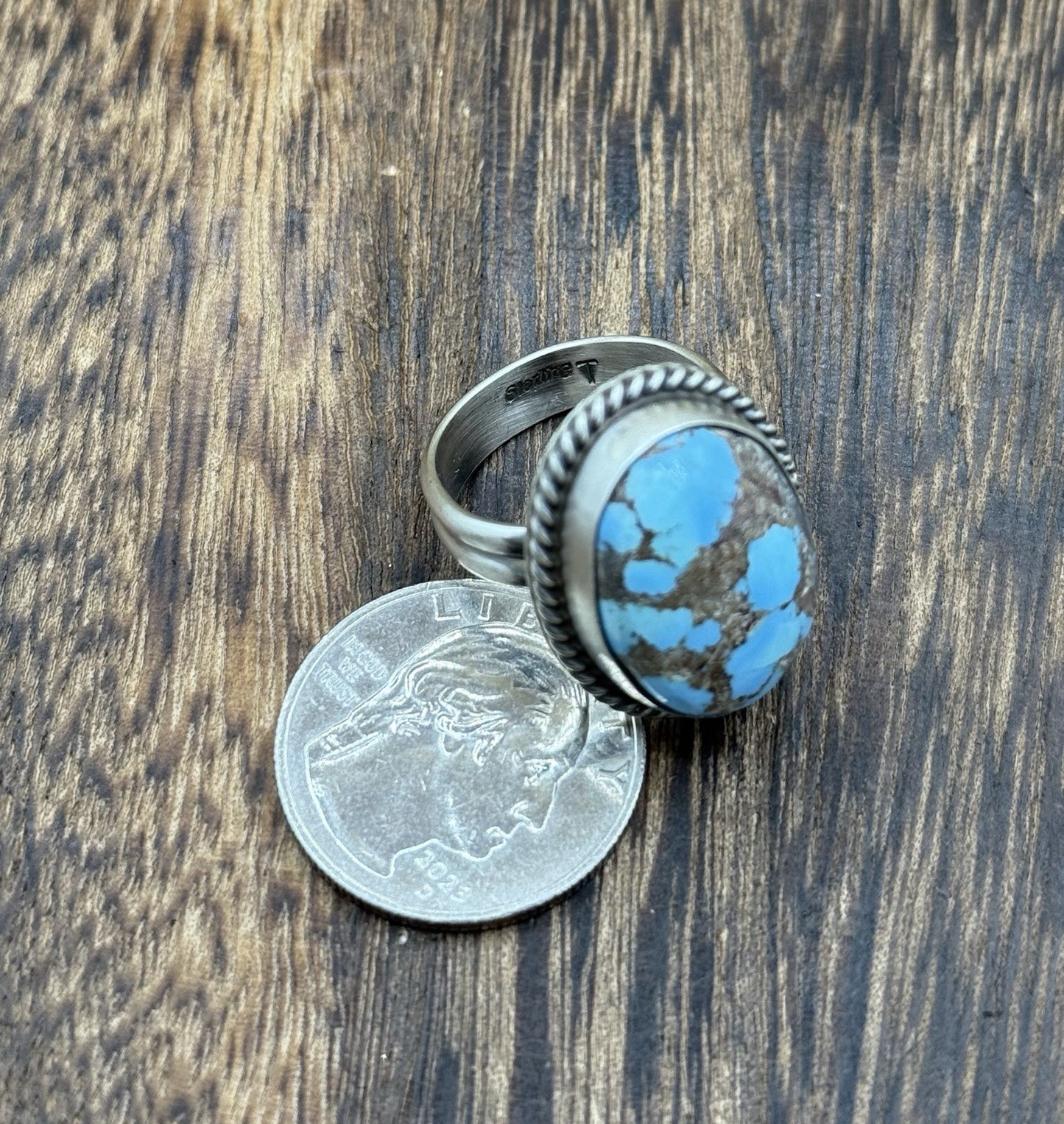 Navajo Handmade Sterling Silver Golden Hills Turquoise Adjustable Ring Size 7-10