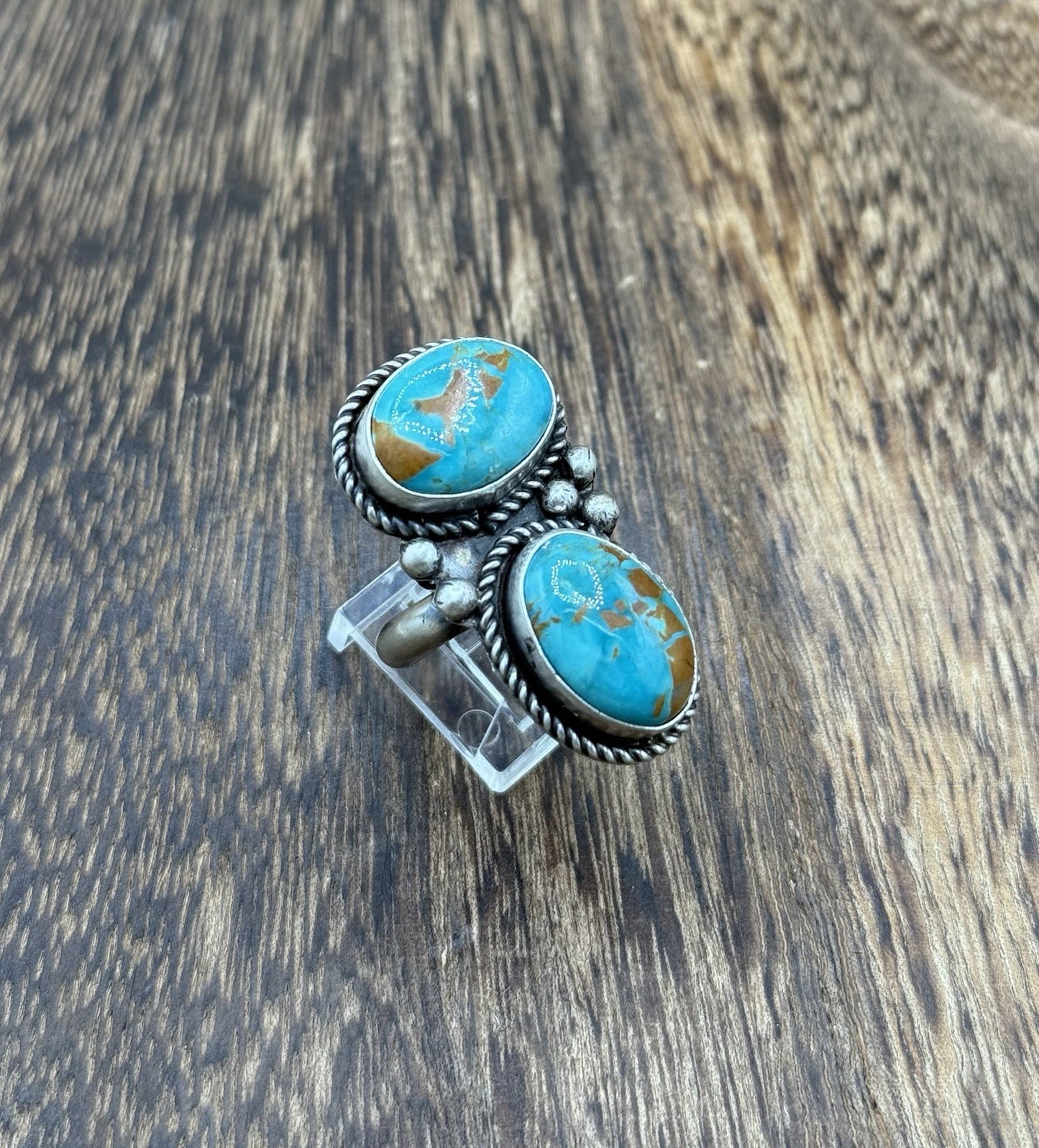 Navajo Handmade Sterling Silver Royston Turquoise Adjustable Ring Size 7 To 9