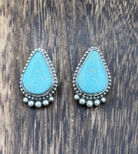Native Navajo Handmade Sterling Silver Blue Glacier Turquoise Post Stud Earrings