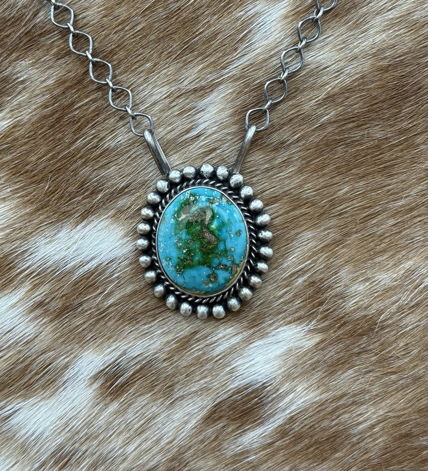 Native Navajo Handmade Sterling Silver Sonoran Gold Turquoise Necklace 18” Large