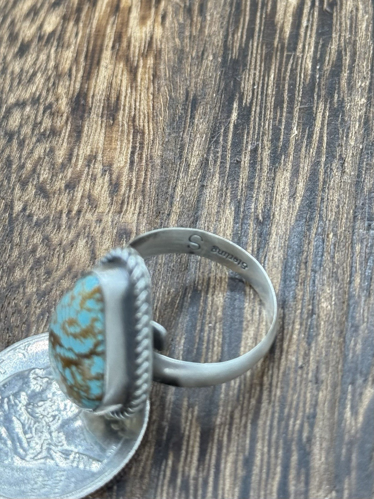 Navajo Handmade Sterling Silver Blue Glacier Turquoise Adjustable Ring Sz 7 - 10