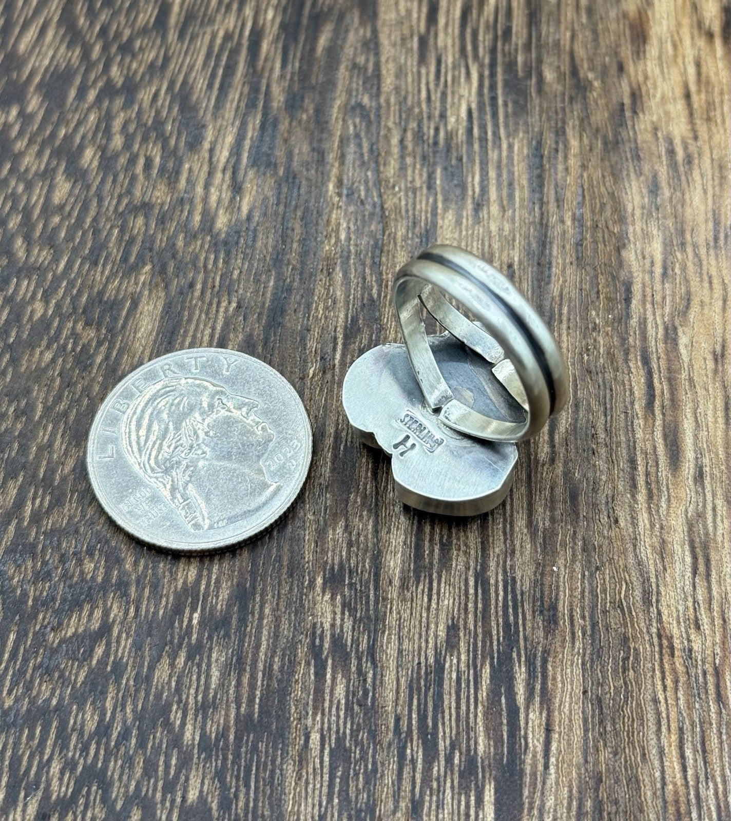 Navajo Handmade Sterling Silver Sonoran Gold Turquoise Cluster Ring Size 8