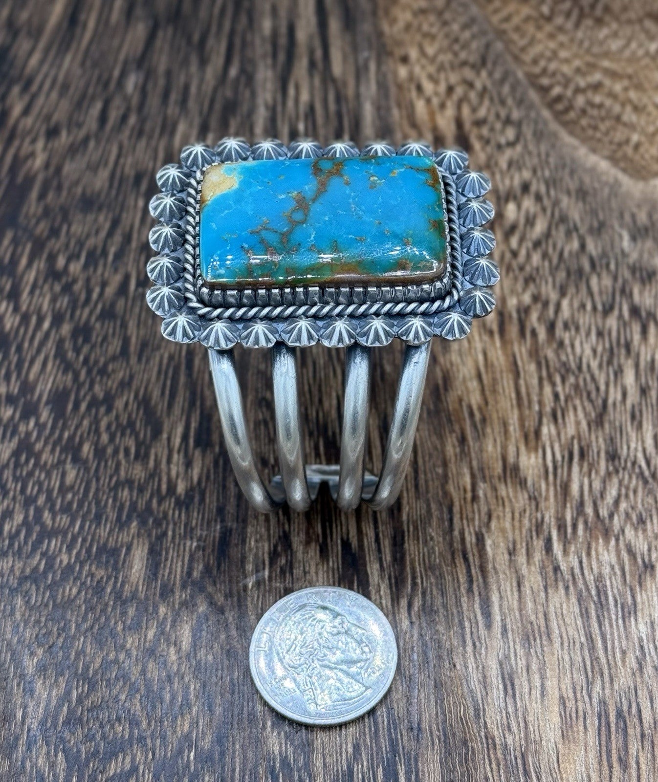 Native Navajo Handmade Sterling Silver Royston Turquoise Old Look Cuff Bracelet