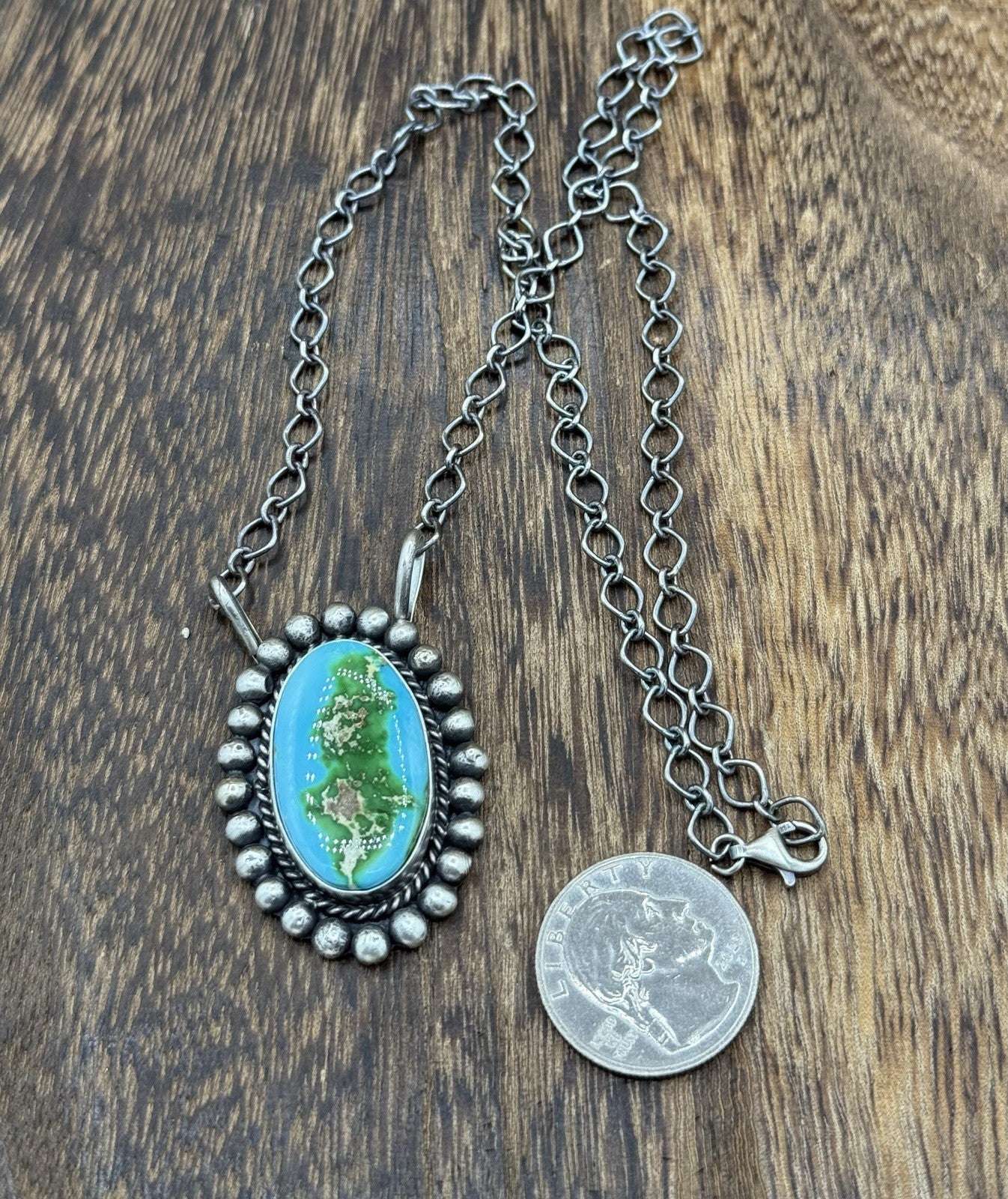 Native Navajo Handmade Sterling Silver Sonoran Gold Turquoise Necklace 18” Large