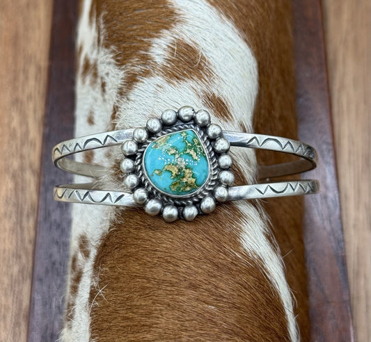 Native Navajo Handmade Sterling Silver Sonoran Gold Turquoise Cuff Bracelet