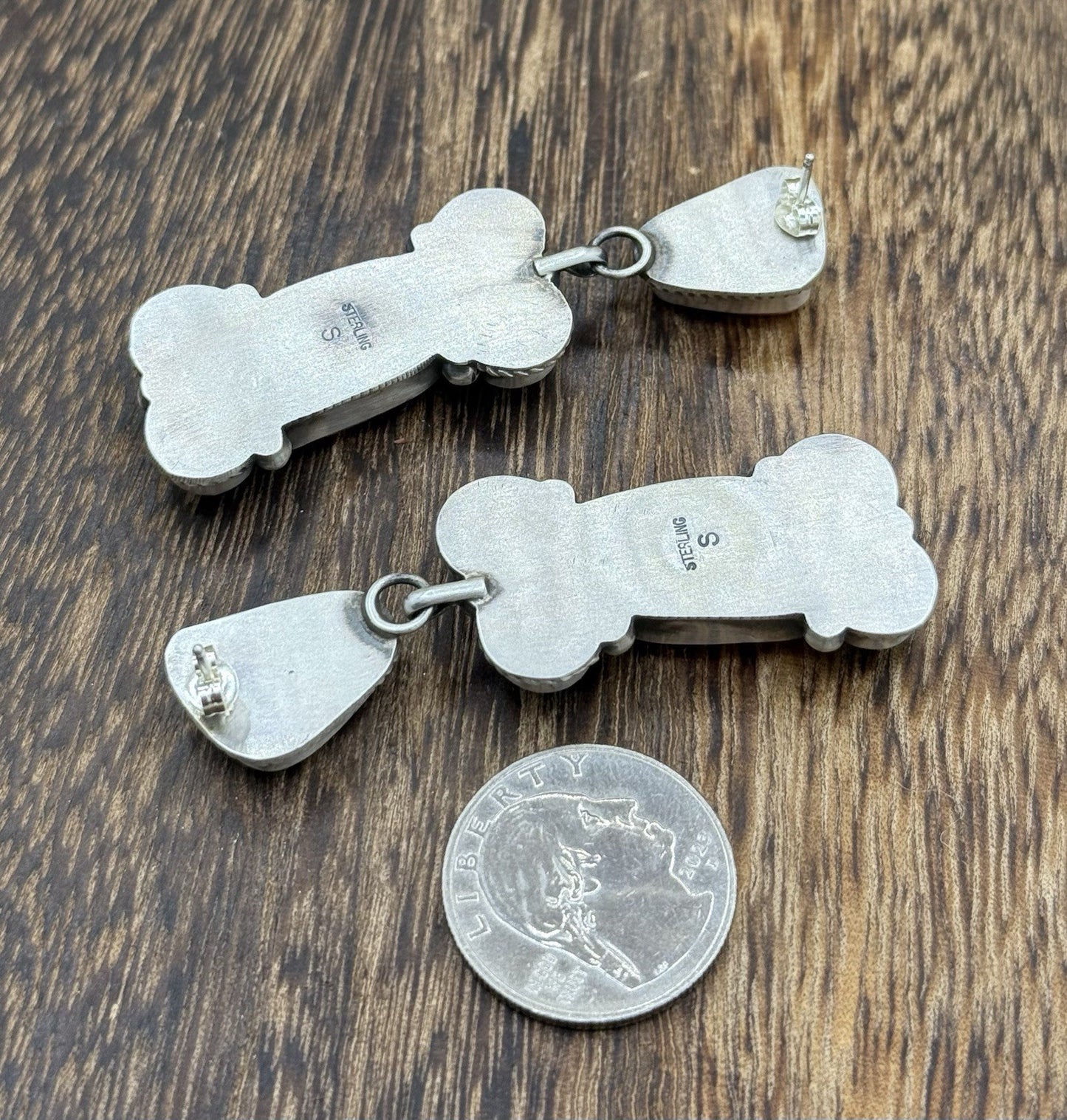 Navajo Handmade Sterling Silver Turquoise & Spiny Oyster Post Dangle Earrings