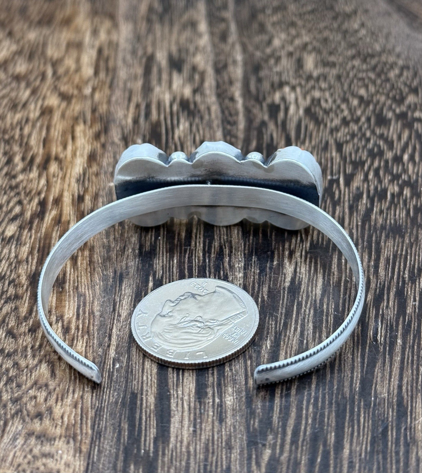 Navajo Handmade Sterling Silver Orange Spiny Oyster Shell Stacker Cuff Bracelet