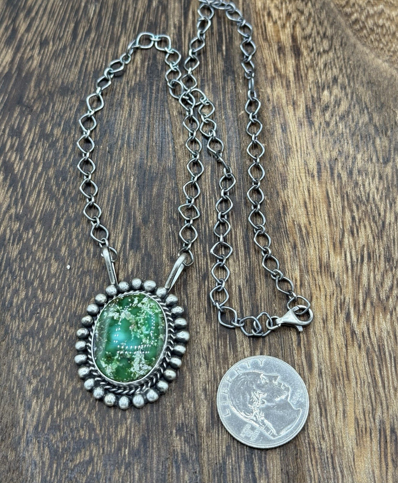 Native Navajo Handmade Sterling Silver Sonoran Gold Turquoise Necklace 18” Large