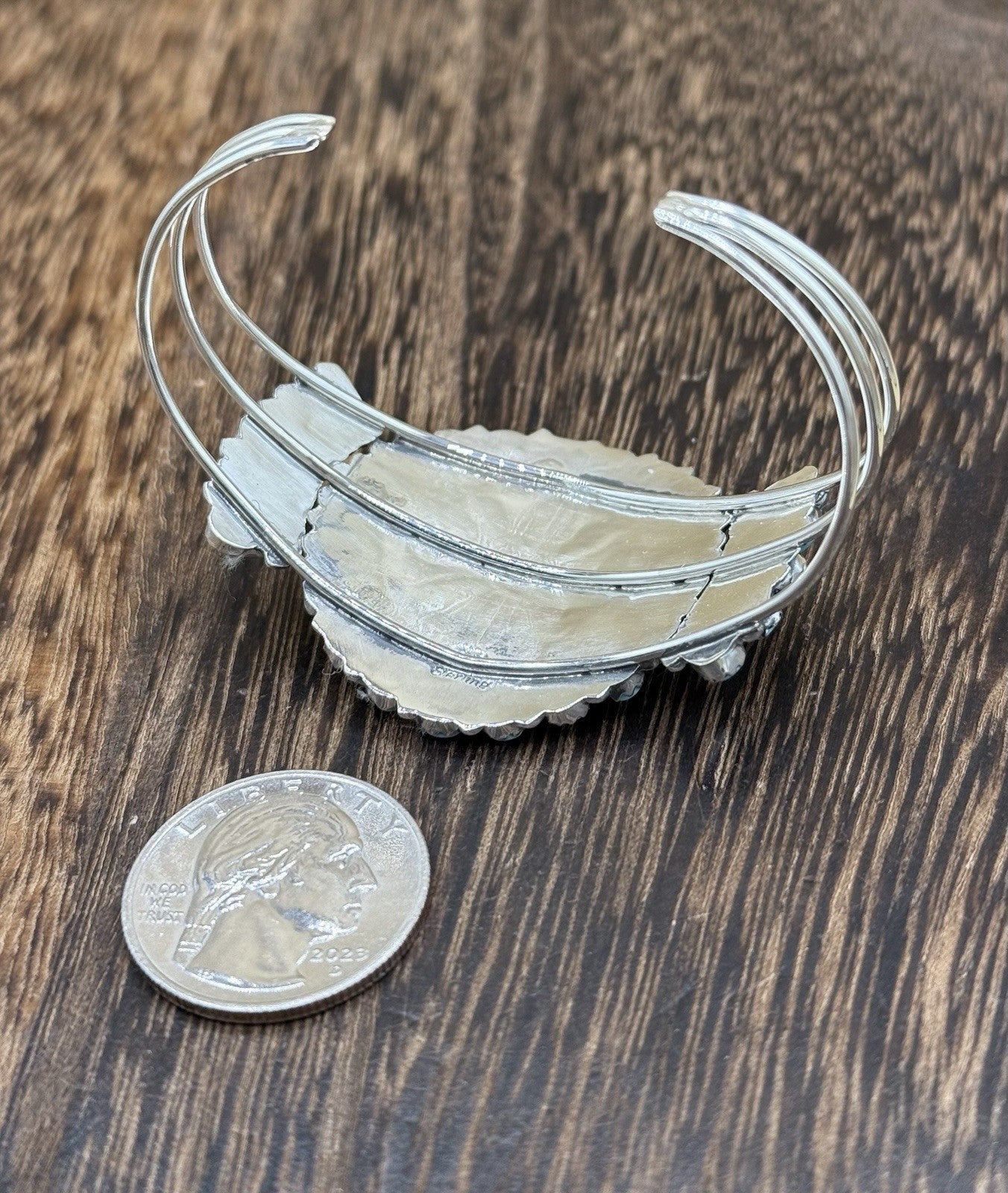 Native American Navajo Handmade Sterling Silver Turquoise Cluster Cuff Bracelet