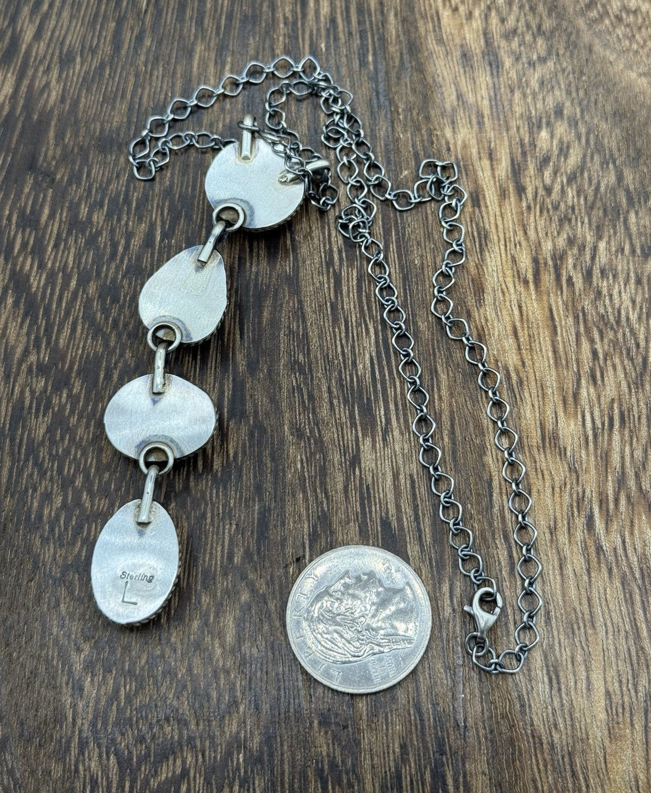 Navajo Handmade Sterling Silver Multi Color Mixed Stone Lariat Necklace 18”