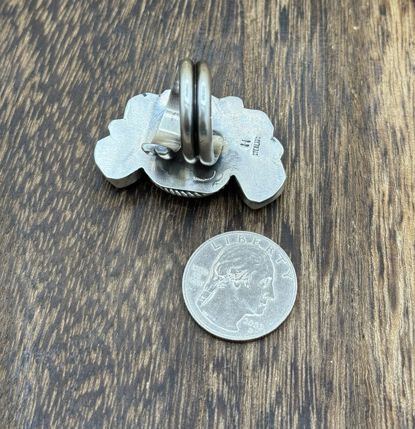 Navajo Handmade Sterling Silver Sonoran Gold Turquoise Half Cluster Ring Size 8